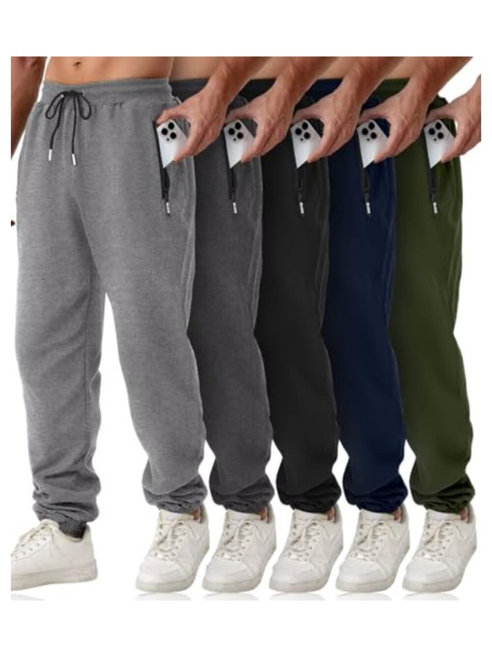Mens Sweatpants Zipper Pockets Slim Fit Joggers Track Pants Gym